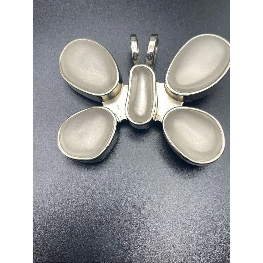 Rebecca Collins Butterfly Scarf Clip w Loop for Pendant milky white silver tone